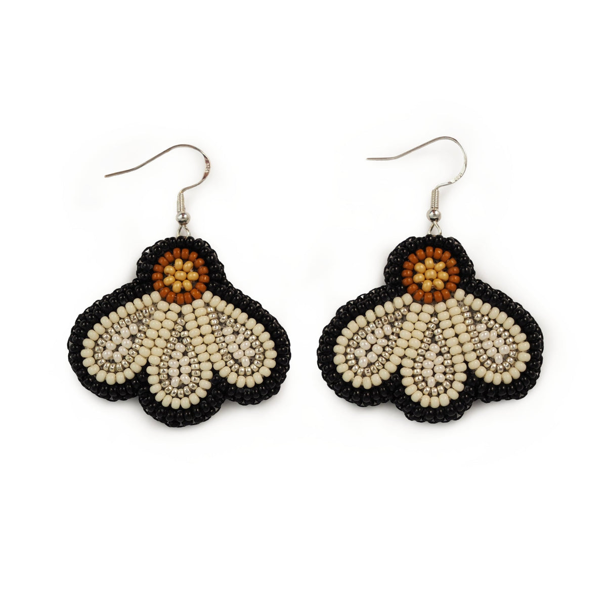 Jaime Lepine White & Black Drop Petal Earrings